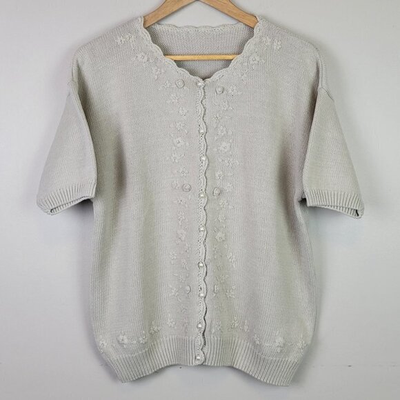 KNIT button up short sleeve embroidered cardigan sweater top M - Picture 10 of 10